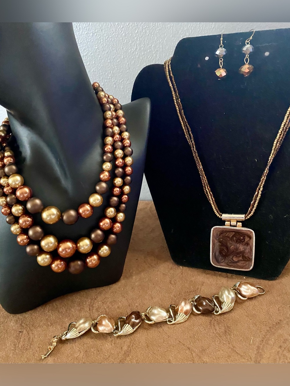 Multi-Strand Bronze, Copper, Gold Choker. Pendant Necklace. Ornate Bracelet